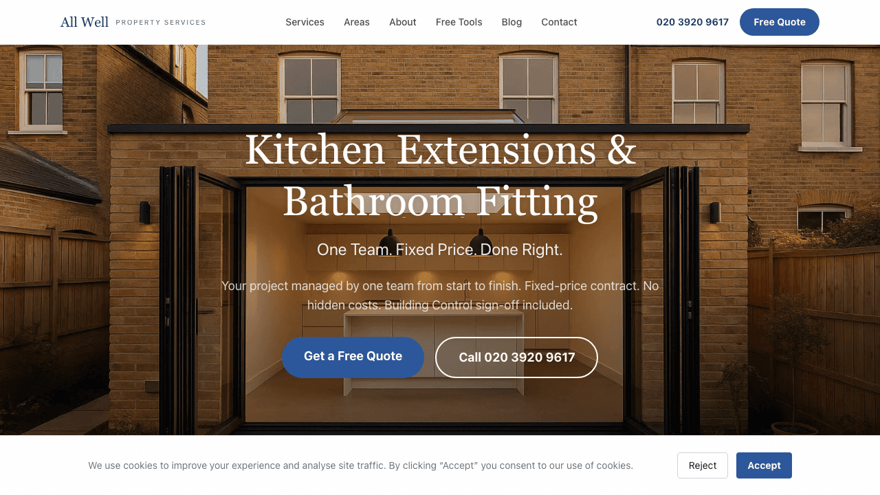 The All Well Property Services website